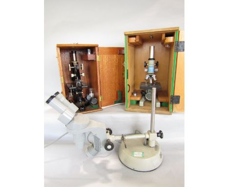 Three microscopes- Opax number 214251, a Prior of London number 12495, both with travel cases and a Services number KS68063 b