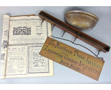F Sage &amp; Co of London engraved metal sign inscribed the Northern Press &amp; Engineering Co Ltd, South Shields, 61cm long