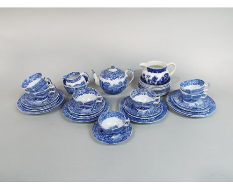 A collection of Copeland Spode Italian pattern blue and white printed wares including milk jug and sugar bowl, eight cups, fo