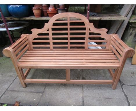 A contemporary Lutyens teak three seat garden bench 