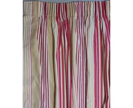 One pair bespoke made curtains in Laura Ashley striped fabric in linen/cotton, lined with pencil pleat heading, in very good 