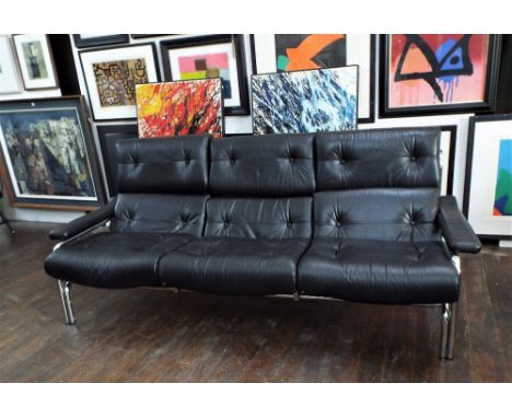 Pieiff of Worcester - 'Alpha' leather and chrome three seater sofa, 210cm long