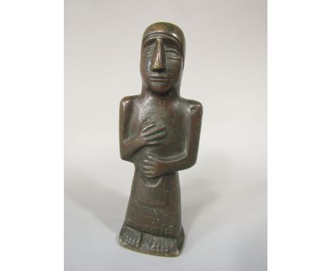 Interesting Babylonian solid bronze figure - character with hands clasped to chest and stomach