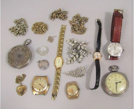 A mixed collection of watches to include a ladies 18ct Elroy cocktail watch upon a period leather strap, together with a furt
