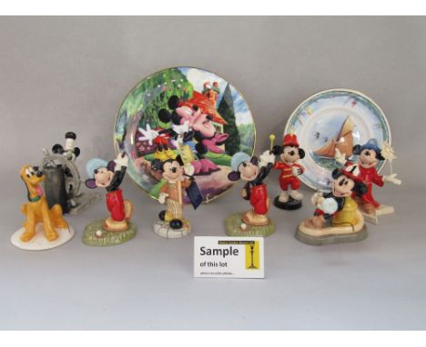 A collection of eight Royal Doulton Disney character figures including Steamboat Willie MM14, Mickey's fire brigade MM16, a c