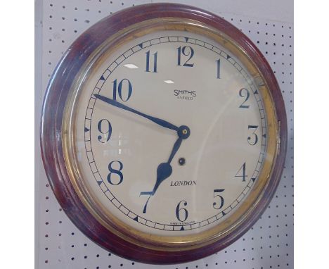 Smiths or Enfield single train mahogany cased wall clock, with 11.5 inch dial, pendulum 