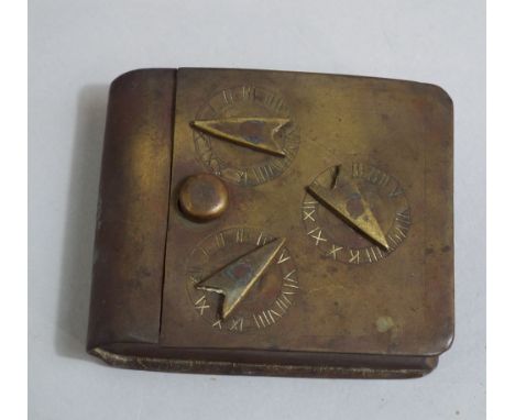 Unusual 19th century brass pocket snuff box of book shape with three dial locking mechanism