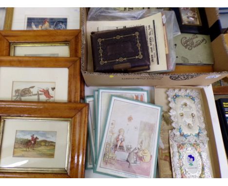 A mixed collection of items to include two Victorian romantic cards, small leather bound photo album with clasp, cigarette ca