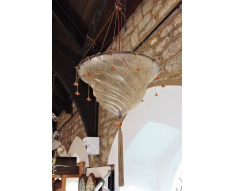 After Mariano Fortuny for Archeo of Venice domed glass ceiling light with faceted spiral glass decoration, with gilt highligh