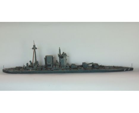 A homemade scratch built model of HMS Rodney battleship of timber construction, fully armed and in olive green colourway, 108