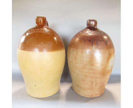 Two early 19th century salt glazed flagons, two gallon capacity, R Hayward of Melksham and a further example, same merchant