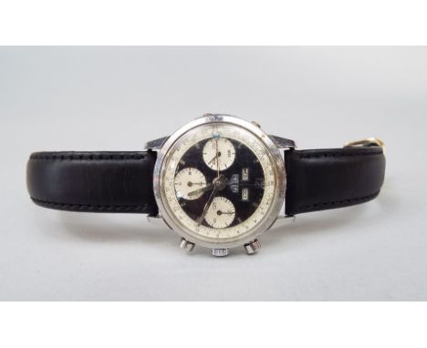 1960s gent's Heuer Chronograph stainless steel wristwatch, with day/date aperture, three subsidiary dials, panda type face, a