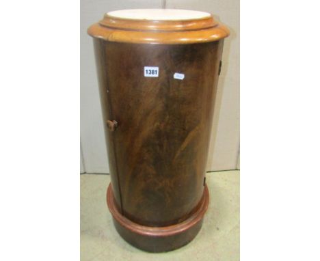 A Victorian flamed mahogany commode of cylindrical form with inset marble top and a Victorian toilet mirror (2)
