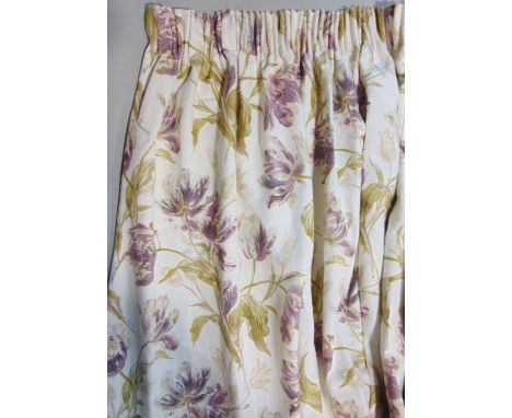 One pair bespoke made curtains in Laura Ashley 'Gosford' fabric in linen/cotton, pencil pleat heading and blackout lining, in