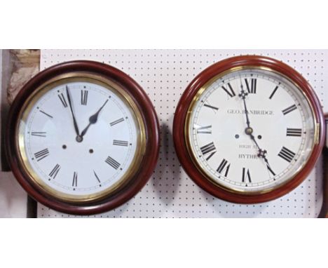 George Banbridge of Hythe 11 inch mahogany cased wall clock, the enamel dial with Roman numerals, pendulum; together with a f