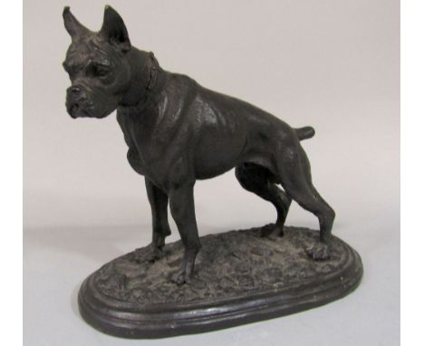 A cast bronze figure of a French Bulldog in the style of Mene