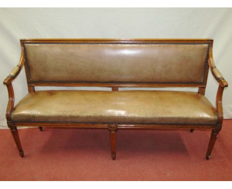 A good quality 19th century hall or waiting room bench, of unusually small proportions, the moulded showwood frame raised on 