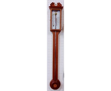 Derek Ogden of Woolpit marquetry inlaid barometer/thermometer, 99cm high