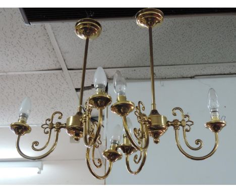 2x Three Branch Brass Light Fittings 