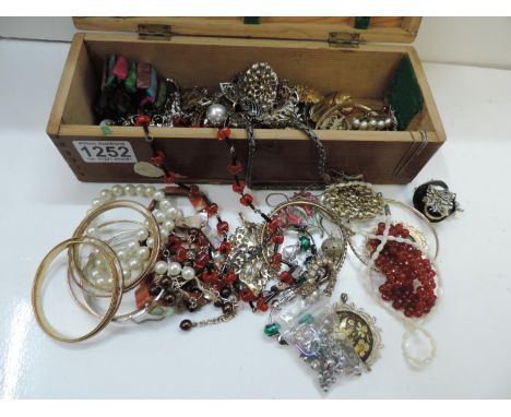 Wooden Box of Jewellery - Some Silver 