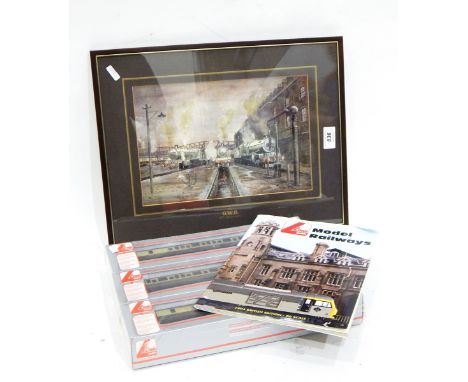 A print after Vic Millington entitled "The GWR 150th Anniversary", three new boxed Lima carriages and a Lima model railway 19