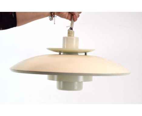 A 1970's Danish Type 4886 white enamelled ceiling light by Lyskaer CONDITION REPORT: Working order unknown. Wear and discolou