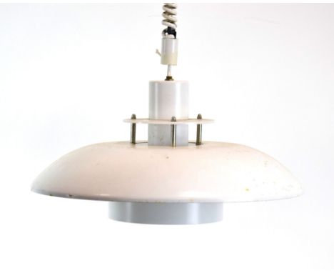 A Danish white enamelled ceiling light by Alux CONDITION REPORT:  Working order unknown. Heavy wear and discolouration in pla