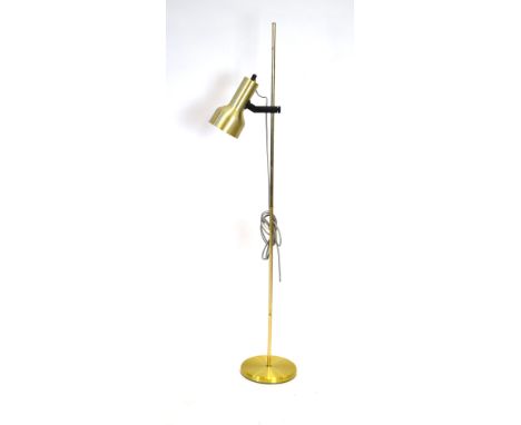 A 1970's brass coloured single-spot standard lamp CONDITION REPORT: Lead cut, wear.