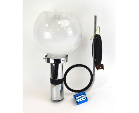 An Articolo Lighting Art Deco wall light, the chromed support of scrolled form with a moulded opaque glass shade