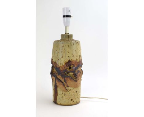 A 1960/70's studio pottery lamp base in the manner of Bernard Rooke, indistinct impressed marks possibly for Mark Hewitt, h. 
