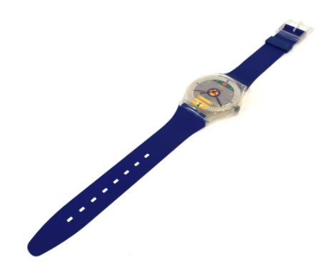 A 1988 Swatch advertising wall clock in the form of a wristwatch, l. 205 cm