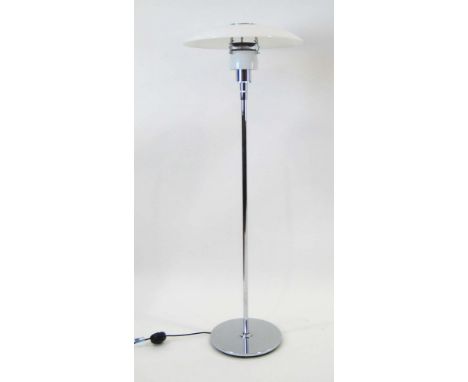 Poul Henningsen for Louis Poulsen, a PH 4½-3½ floor lamp with a white opal glass tiered shade, labels to inner rim of shade C