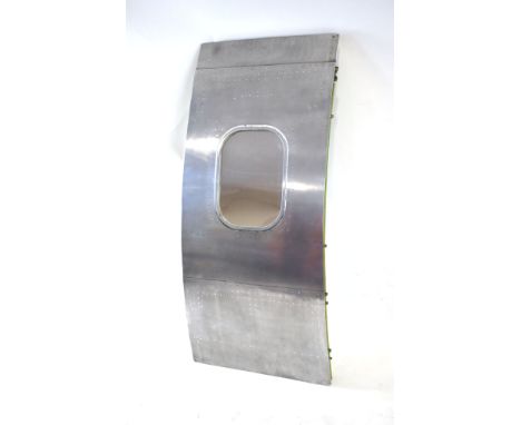 An aeroplane porthole wall mirror, the rectangular plate within a polished aluminium frame constructed from aeronautical engi