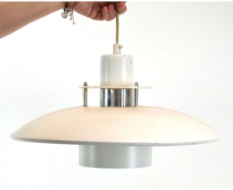 A 1970's Danish white enamelled ceiling light  CONDITION REPORT: Working order unknown. Wear and discolouration in places thr