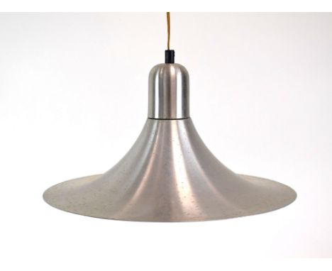A Danish aluminium ceiling light of trumpet form CONDITION REPORT: Working order unknown. Wear and discolouration in places. 