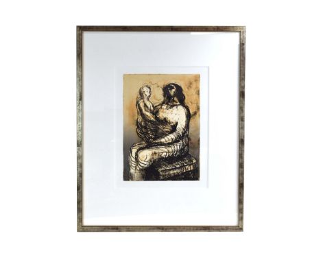 After Henry Moore (1898-1986),'Mother with child on lap,unsigned,lithograph on wove,25.5 x 25.5 cm CONDITION REPORT: Dimensio