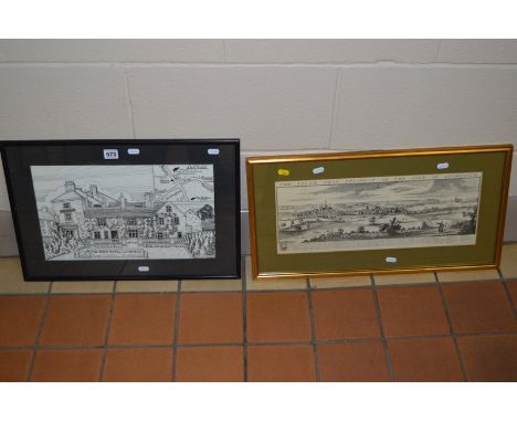 F.C. ELLISTON - ERWOOD, a pen and ink drawing advertising The Swan Hotel, Lichfield, 25cm x 41cm, together with a facsimile p