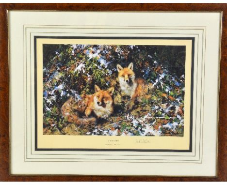 AFTER DAVID SHEPHERD OBE FRSA, 'WINTER FOXES', a limited edition print 1170/1500, signed and numbered in pencil, framed, 39cm