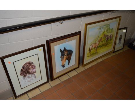 A JOHNSON (BRITISH, LATE 20TH CENTURY) animal studies, watercolours, comprising portrait study head of a brown horse, 42cm x 