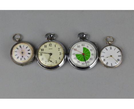 A SILVER FOB WATCH, Swiss hallmarked 0.935, white and blush pink enamel dial with applied gilt ivy leaf and scroll decoration