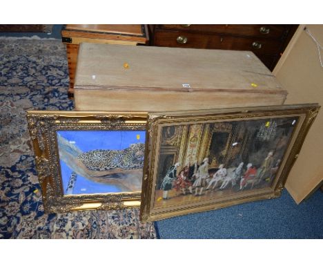 A VICTORIAN LIMED MAHOGANY DROP LEAF TABLE ON BRASS CASTERS and a late 20th Century study of a Leopard in the crook of a tree