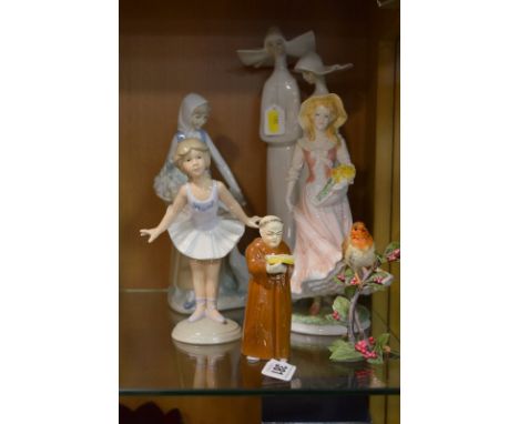 A ROYAL WORCESTER 'MONK' CANDLE SNUFFER, Royal Worcester 'Spring' limited edition No 1209/7500 figure and  a 'Robin', Lladro 