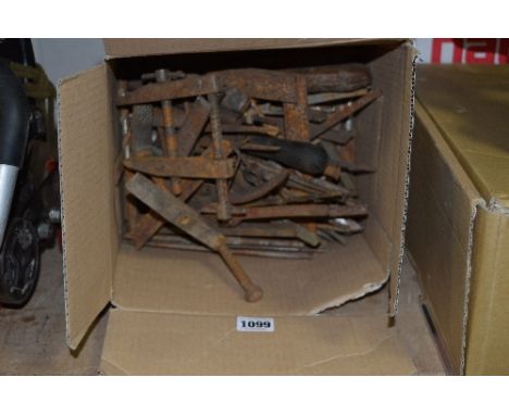 A SMALL BOX OF TOOLS, to include gauges and clamps
