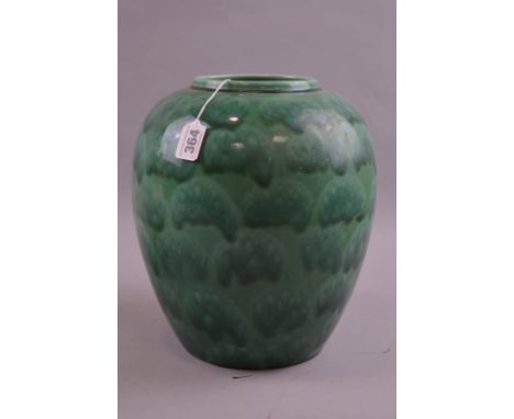 A POOLE POTTERY BULBOUS GREEN VASE, approximate height 28cm