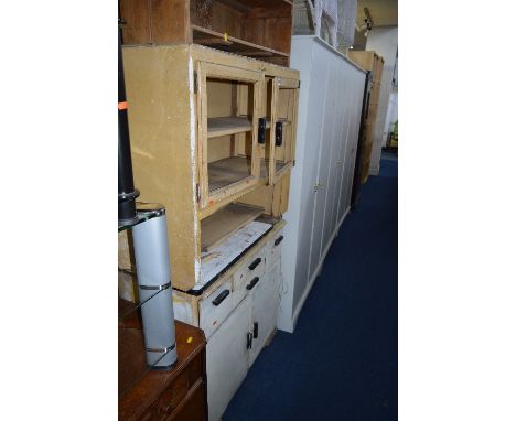 A MID 20TH CENTURY KITCHEN CUPBOARD, with enamel partial top, four drawers over two cupboard doors and a distressed top cabin