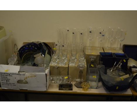 SIX BOXED SETS OF FOUR BOHEMIA GLASS GLASSES, together with other glassware, dressing table set etc 