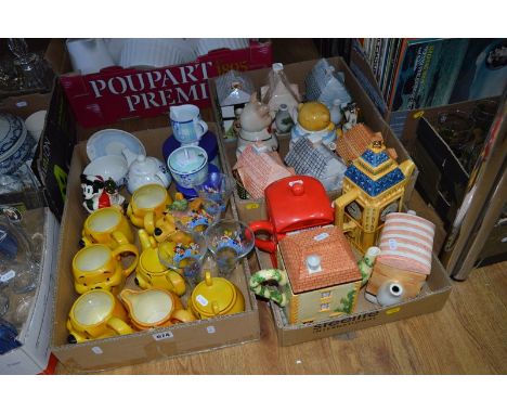 A BOX OF DISNEY CHARACTER THEMED CERAMICS AND GLASSWARE, including Winnie the Pooh tea wares and two boxes of novelty tea pot