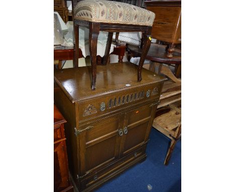 AN OAK OLD CHARM TV CABINET, an Edwardian chair and a Victorian commode (3)