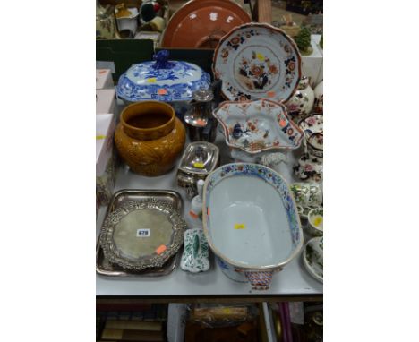 FOUR PIECES OF 19TH CENTURY IRONSTONE, including Spode, sd, together with other ceramics and four pieces of silver plate (11)