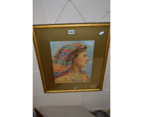 LATE 19TH/EARLY 20TH CENTURY BRITISH SCHOOL, head and shoulders portrait in side profile of a lady wearing Egyptian headdress